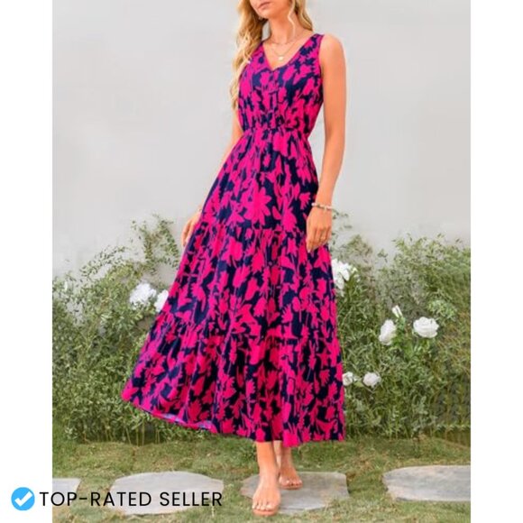 Sleeveless Maxi Dress Floral Boho Elegant Formal Wedding Guest Summer - Picture 3 of 7